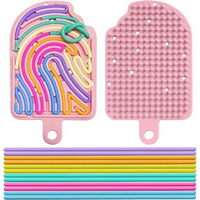 Silicone Sensory Activity Board, Fidget Toy Sensory Board for Anxiety, Stress, ADHD, Autism and Calming, Silent, No Mess, Fidget Board with Portable Travel Bag & 12 Strings, Kids 3+ & Adults, Pink