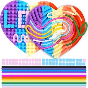 Colorful Sensory Activity Board - Fidget Toys for Kids 3+ & Adults, No Mess Quiet Sensory Board for Calming, Stress, Anxiety, ADHD & Autism, Travel Calming Activities with 12 Strings (Heart Rainbow)