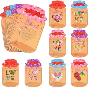 Valentines Day Cards for Kids, 48 Pack Mason Jars Valentines Greeting Cards, Cute DIY Valentines Gifts for Kids, Funny Valentine Exchange Cards for Boys Girls School Class Classroom Party Favors