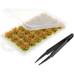 28PCS 14x10mm Plastic Grass Cluster Model with Tweezer Miniature Flower Bushes Static Orange Yellow Chrysanthemum Grass Cluster Railway Artificial Grass Miniature War Game Terrain DIY Model
