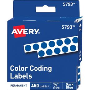 Avery Color-Coding Permanent Labels, 1/4 Inch Round Stickers, Dark Blue, Non-Printable, 450 Dot Stickers Total (5793)