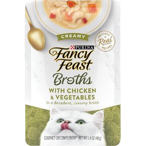 Purina Fancy Feast Lickable Wet Cat Food Broth Topper, Creamy With Chicken and Vegetables - (Pack of 16) 1.4 oz. Pouches
