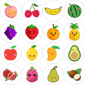 600 Pcs Fruit Stickers for Kids Teachers 1.5 Inch 16 Styles Cute Apple Banana Strawberry Watermelon Mango Fruit Stickers Roll for Kids Birthday Party School Reward Giveaways