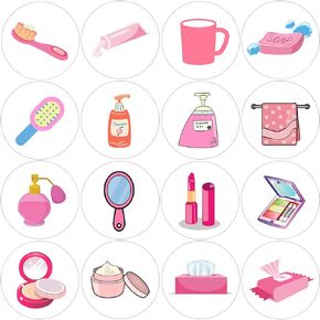 600 Pcs Toiletries Stickers for Kids 1.5 Inch 16 Styles Toiletries Washing Stickers Roll for Kids Birthday Party School Reward Giveaways Supplies Gifts Decoration
