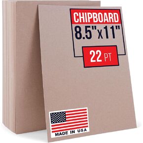 8.5" x 11" Brown Kraft Plain Chipboard Sheets, 22 Pt Thick – Made in USA Cardboard Chipboard (Bundle of 100) – Durable Chipboard for Cardstock Projects, Picture Frame Backing, Scrapbooking