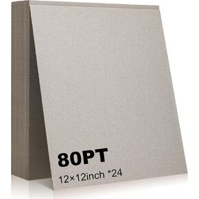 24 Pcs Book Board, 80PT 0.086" Thick Binders Board Chipboard Gray Heavy Duty Cardboard Sheets for Book Binding Cover, Picture Frame Backing, DIY Crafts (12×12 Inch)
