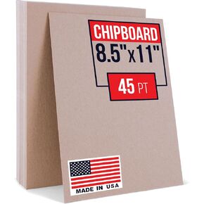 8.5" x 11" Brown Kraft Plain Chipboard Sheets, 45 Pt Thick – Made in USA Cardboard Chipboard (Bundle of 40) – Durable Chipboard for Cardstock Projects, Picture Frame Backing, Scrapbooking