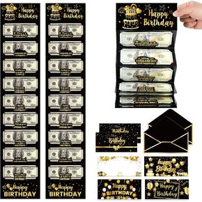 Wiooffen 10PCS Birthday Money Holder Envelopes for Cash Gifts Blue Gold Money Envelopes for Cash, Surprise Birthday Money Gift Card Holder for Cash Happy Birthday Money Cards Party Supplies Men Women