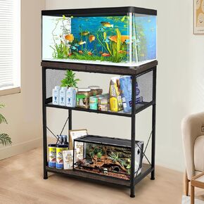 Lala Ikai Fish Tank Stand لـ 10-20 جالون أسماك السمك الشاقية قابلة للتعديل قابلة للتعديل بنية فولاذية مزدوجة التصميم القوي القفص أو خزانة تخزين الخزانات ، الأسود