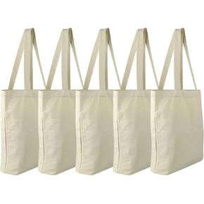Faylapa 6 Pcs Canvas Tote Bags,Heavy Duty and Strong Easter Hunter Bag Shopping Grocery Bag Blank Cotton Bags for Decorating Crafts DIY,Painting (White, 13.6"x 15.3")