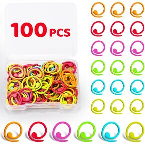 Jmuiiu 100pcs Metal Stitch Markers, Spiral-Shaped Stitch Markers for Crocheting, Colorful Crochet Ring, Crochet Markers for Crocheting and Knitting with Storage Box