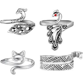Adjustable Knitting Crochet Loop Ring 4 Pcs Silver Knitting Ring Tension Rings for Crocheting Crochet Ring for Finger Hand Knitting Supplies for Crochet Work for Women