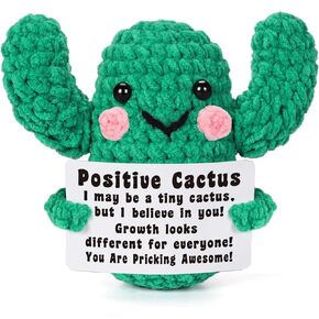 Inspirational Positive Crochet Cactus Gifts Emotional Uplifting Support Handmade Knitted Cactus Mini Funny Stuff for Women Friend Sister Daughter Teacher Coworker Birthday (Positive Cactus)