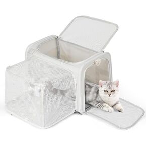 معتمدة طيران طيران Cat Soft على الوجهين - حاملة السفر للحيوانات الأليفة للقطط المتوسطة جرو صغير أقل من 11 رطلاً ، حاملة نقل متينة 1 منزل قابلة للتوسيع للحيوانات الأليفة (أبيض)