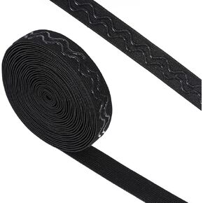 Jeffdad 5 Yards 20mm Silicone Gripper Tape for Clothing, Wide Non-Slip Elastic Ribbon Wave Non Slip Fabric Silicone Grip Tape Silicone Sewing Gripper Tape Black Elastic Band for Clothes