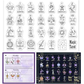 GLOBLELAND Mystic Tarot Pattern Silicone Clear Stamp Magic Transparent Fantasy Diary Clear Stamps for Scrapbook Journal Card Making 4.3 x 6.3 Inch