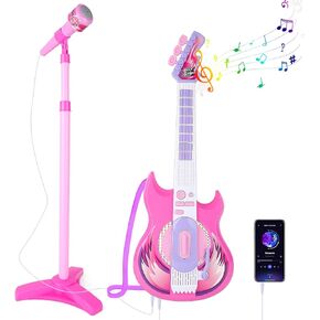 deAO Guitar and Microphone Playset with Stand,Toy Guitar Starter Kit,Music Toys Birthday for Kids Boys Girls