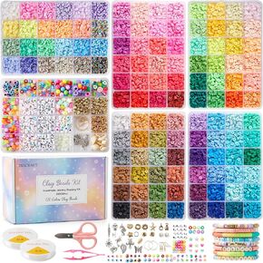 INSCRAFT 22000 Pcs Clay Beads for Bracelet Making Kit, 120 Colors Flat Round Polymer Clay Beads, Friendship Bracelet Kit Heishi Beads for DIY Jewelry Making, Crafts Gift for Girls Teen Ages 6-12