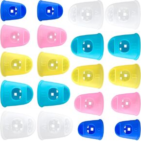 20pcs Rubber Fingers Tips Guard, Sewing Finger Protector, Finger Tips Cap Protector for Guitar Playing Carving Sorting Paper Money Counting- Dark Blue & Pink & Yellow & Light Blue & White