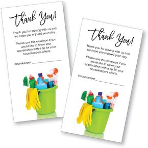 100 Housekeeping Motel Hotel Tip Envelopes for Cash or Coins, 3 1/2" x 6 1/2", Printed in Full Color on the Front Side, 24lb White Wove Stock, Dry Gummed Flap, Made and Printed in the USA