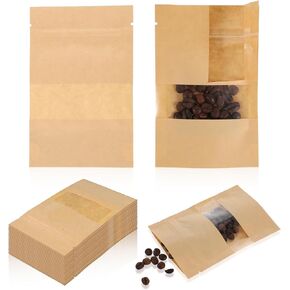 50 PCS حزم البذور ، مظاريف البذور قابلة للاستمتاع مع نافذة صافية ، منظم تخزين البذور ، حزم ختم حرارة الورق البني كرافت لحماية رطوبة الغذاء تخزين البذور (5.51 × 3.54 بوصة)