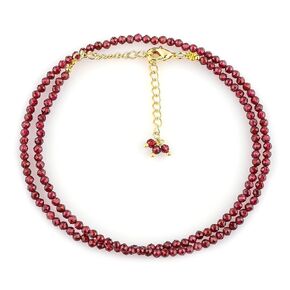 Natural Red Garnet Gemstone Micro Beads Dainty Choker Necklace Jewelry for Women Healing Crystals Birthstone Gift for Her Gold Plated Chain 18 inch