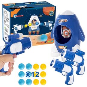 Shooting Game Toy Set for Age 3 4 5 6 7 8 9 10 Years Old Kids Boys Girls with 2 Mini Space Guns,1 Target and 12 Foam Balls - Ideal Gift Toys for 3 to10 Kids, Party Favor Christmas Toys - Blue