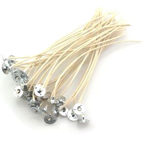 KKUANG 100PCS Handmade Candle Wick 15cm/6inch Galvanised Small Base Wick Smokeless Wax Wick with Bracket Wick Beige for SOYA Wax Wick Glassware Large Candle