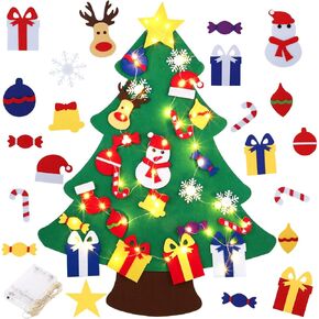 3FT DIY Felt Christmas Tree for Kids with 31pcs Detachable Ornaments,Wall Hanging Xmas Christmas Decorations with String Light (3FT)