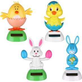 4 Pack Easter Solar Powered Dancing Toy Rabbit Solar Powered Dancing Toys Solar Powered Dancing Bunny Dolls Swinging Animated Bobble Dancer Window Sun Catcher Car Decor Portable Suncatchers