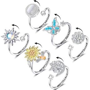 حلقات Honsny Tidget للنساء ، مجموعة حلقة تململ الدوران ، عباد الشمس Butledly Bee Star Moon Relief Rings للبالغين in Kuwait