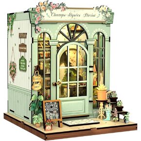 Fsolis Book Nook Kit, DIY Miniature House Kit for Adults Activity Mini Puzzle Tiny Home Garden Dollhouse Kit Gift for Women Teenagers (Champs-Élysées Florist)