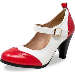 Chase & Chloe Women's Round Toe Two Tone Mary Jane Pumps