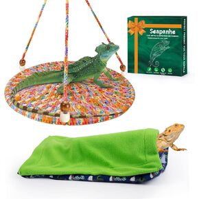 Bearded Dragon Bed and Reptile Hammock Swing Hanging Bed, Reptile Accessories, Small Pet Animal Hide Habitat Shelter, Cage Accessories for Bearded Dragon Leopard Gecko (Colorful)