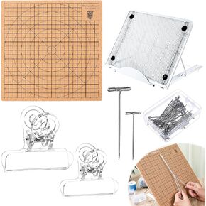104 Pcs Macrame Board and Metal Adjustable Holder with T Pins Clips Macrame Supplies Double Sided Grids Macrame Project Board Macrame Tools for Braiding Cording Bracelet (11.8 x 11.8 Inch)