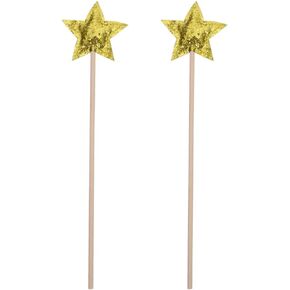 Kisangel 2pcs Star Wand Gold Wooden Fairy Wand Princess Wand Crown Magical Wand Princess Cosplay Costume for Girls