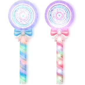 Forest & Twelfth Spinning Lollipop Wand - 12 Inch LED Light Up Fairy Princess Wand for Kids – Glow Stick Party Favor, Great Gift, Prop Toy for Boys and Girls - 3X AA Batteries Included