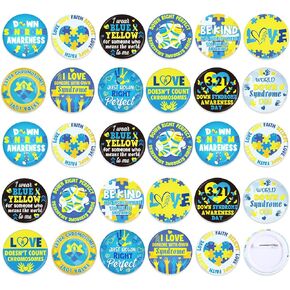 60 Pcs Down Syndrome Round Pins Brooch Button Pin Down Syndrome Lapel Badges Accessories for Clothing Bag Backpack Hat Decor Party Favor Supplies Gift