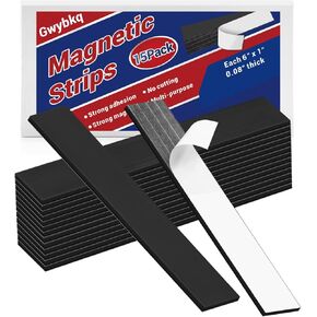 Magnetic Strips 15 Pack Flexible Magnetic Tape with Adhesive Backing Magnet Strips (Each 6" x 1", 0.08" Thickness) Heavy Duty and Strong Magnet Tool