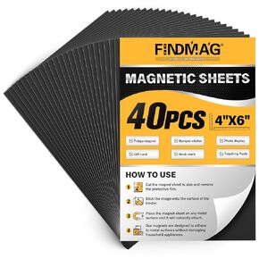 FindMag ملصقات لاصق مغناطيسية ، شريط مغناطيسي 40 ٪ ، مغناطيس مرن مع دعم لاصق ، ملصقات ورقة مغناطيسية للحرف ، لوحات ، صور ، 4 "× 6"