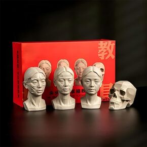 Artists Head Models Set – 4PCS Planar, Muscle, Skull & Original Head for Sketching & Drawing Reference