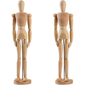 2PCS Artists Wooden Manikin Jointed Mannequin, Drawing Figure Model 8 Inches Wooden Mannequin Artist Manikin with Stand for Drawing or Desktop Decor
