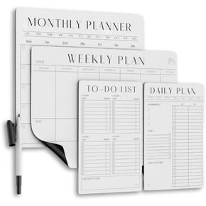 Essentials Set: Magnetic fridge calendar 2025, Magnetic Timeblock Planner Hourly Daily Weekly and Monthly, Vertical Weekly Schedule, Minimalist Wall Calendar, Boho Neutral Office Supplies Aesthetic