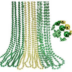 GiftExpress 12 pack Mardi Gras Beads Necklace, Metallic Green Gold Shamrock Beaded Necklace, Mardi Gras Throws, Party Beads Costume Necklaces