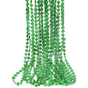 12 Pcs 33" Green Shamrock Bead Necklaces Bulk - Clover-Shaped Plastic Beads Necklaces Bundle for St. Patrick's Day Celebrations, Mardi Gras Throws, Parade Accessories, and Irish-Themed Party Favors
