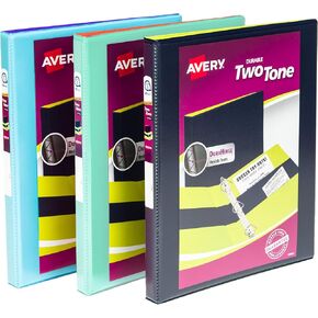 Avery Two-Tone Durable View 3 Ring Binder, 1/2" Slant Rings, Assorted Colors, 12 Binders (17241)