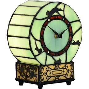 Bieye L10970 Tiffany Style Stained Glass Desk Clock Table Lamp for Home Decor