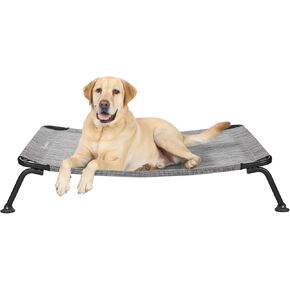 Veehoo Elevated Raised Dog Cot Beds, Curved Outdoor Dog Bed Elevated Dog Bed Off Ground Lifted Hammock Indoor Pet Bed with Breathable Teslin Mesh for Indoor Outdoor, up to 120lbs, Brown 42"