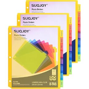 8-Tab Dividers for 3 Ring Binder, 48 Count Binder Dividers with Pockets, Subject Dividers, 3-Hole Plastics Sheets Protectors for US Letter Size in 0.5", 1",2" Binders, Vibrant 8 Color, 6 Packs