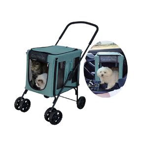 Cat Stroller, Dog Stroller for Small Medium Dogs 10 15 20 30 lbs, 3 in 1 Pet Stroller with Detachable Carrier Car Seat 2 Cats Puppy Doggy Carriage (Green, Small/Medium)